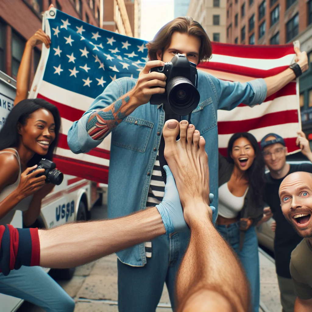 Woman taking photos of her feet for OnlyFans, illustrating can you start an onlyfans for feet concept