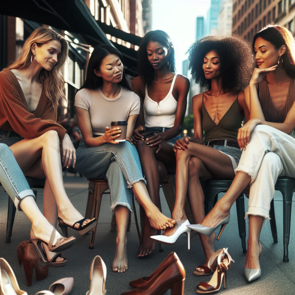 Group of women displaying bare feet, illustrating the question do women like to show off their feet in social settings
