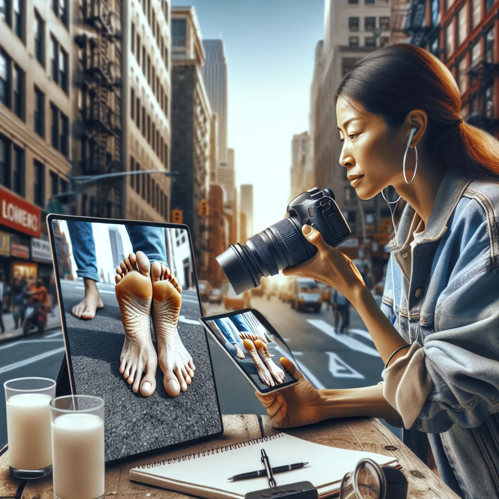 do you have to show your face on feet finder illustrated by a person hiding face while displaying feet for online photos